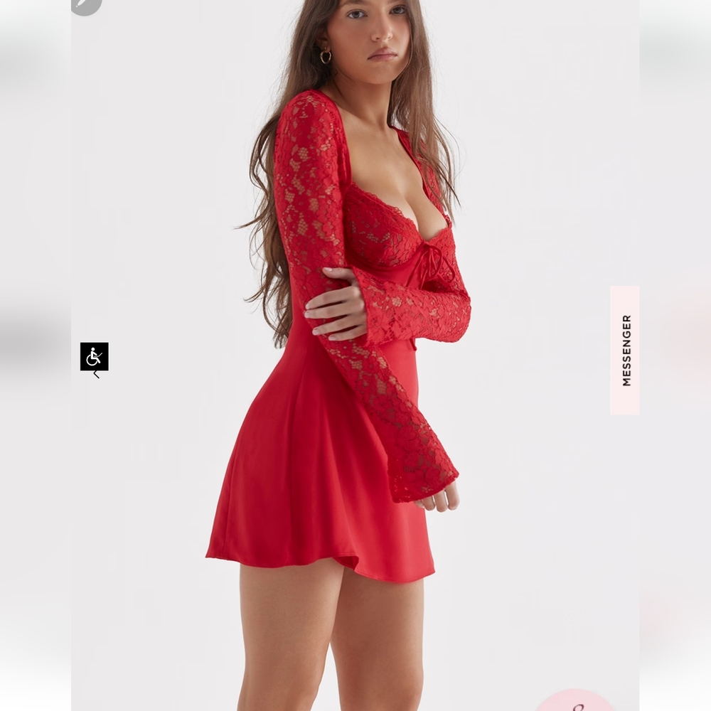 House of CB Jennica Red Rose Satin and Lace Mini Dress